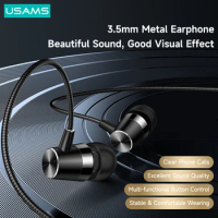 USAMS EP-42 3.5mm In Ear Metal Earphone HiFi Stereo Earbuds Button Control Headset For iPhone 13 12 Android Tablet Laptop MP3
