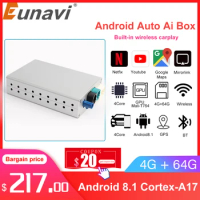 Eunavi CarPlay Android AI Box System Car Multimedia Player, Plug and Play, Android 8.1 4G RAM 64G ROM GPS WIFI Mirror-Link Cast