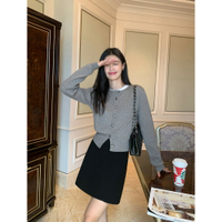 pusumede黑色長袖針織開衫女設計感小眾外套復古圓領氣質短款上衣【雲木雜貨】