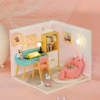 Wooden Mini Doll House DIY Small House Set 3D Puzzle Assembly Building Furniture Set Toy Doll House Birthday Gift