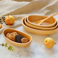 木碗 沙拉盆 料理盤 日式橡膠木實木船形橢圓木碗點心早餐沙拉碗甜品果盤創意餐具整木【MJ25740】