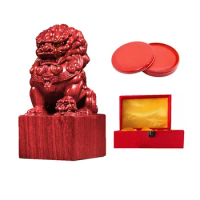 Lion Carved Customize Ebony Wood Chinese Name Jade Seals Natural Solid Wood Name Stamp Sandalwood Calligraphy Painting Signature