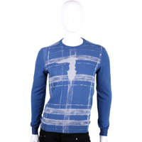 TRUSSARDI-JEANS 藍色刷漆格紋長袖針織上衣