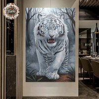 Lukisan dinding ruang tamu macan putih modern art frame