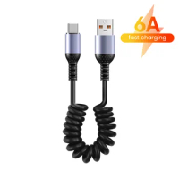 25cm Cable USB A/C to Type C/Lightning Fast Charging Spring Extension Data Line For iPhone 15Pro Max Xiaomi Huawei Oneplus Phone