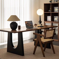 實木餐桌胡桃木色客廳大長書桌工作臺大板餐書桌一體會議辦公桌