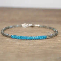 Neon Apatite and Labradorite Bracelet, Labradorite Jewelry, Layering Bracelet, Blue Flash, Gemstone Bracelet
