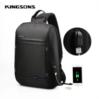 Kingsons 13'' Chest Bag Black Single Shoulder Bags With USB Charging Waterproof Nylon Crossbody Bags Messenger Bags Hot-selling