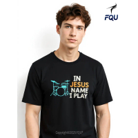 FQU In Jesus Name I Play Drums Music T-shirt Cyberpunk DIY gifts for Family Fun Crew Neck Short Slee