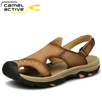 Camel Active New Men's Walking Sandals Genuine Leather Closed Toe Outdoor Beach Sandal Trekking Traveling Casual Men Shoes