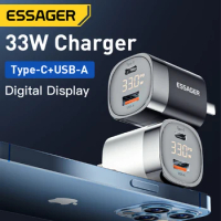 Essager 33W GaN Digital Display PD Fast Charging USB C For iPhone 14 13 Max Pro iPad Xiaomi Poco Samsung Portable Travel Charger