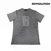 【Rewoolution】女 SONA 190g短袖印花T恤[霧灰] 義大利品牌 登山必備 羊毛衣 運動上衣 T恤 REBB1WC508