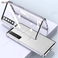360 Double Sided Magnetic Adsorption Cover For Sony Xperia 5 III Tempered Glass Flip Case For Xperia 10 V 1 IV Transparent Cover