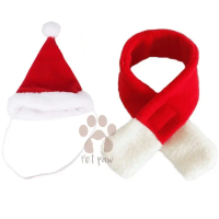Kostum Natal Anjing Kucing Topi Santa Christmas Jubah Cape Scarf Syal - TOPI + SCARF, L