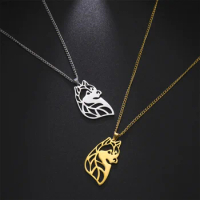Stainless Steel Hollow Dog Necklaces Cute Siberian Husky Animal Pendant Choker Chain Fashion Necklace For Women Jewelry Party