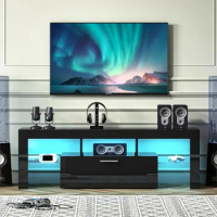 LED TV Stand for 32/40/50/55 inch TV, High Glossy Entertainment Center with LED Lights, Gaming Television Stands with Large