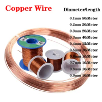 T2 Bare Copper Wire Cable Conductive Fine Soft Copper Wire Magnet Winding Wire Coil Dia 0.1/0.2/ 0.3/0.4/0.5/0.6/0.7/0.8/0.9mm