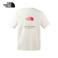 【The North Face】北面男女款米白色純棉品牌LOGO帳篷印花短袖T恤｜8CSUQLI