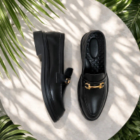 Giày Tây Horsebit Loafer Đen Da Bò Thật - GC01