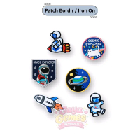 Patch Bordir Astronaut Lucu Aesthetic / Iron On Patch Tas Jaket Hoodie | Patch Space Rocket Planet C
