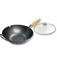 【極PREMIUM】日本製無塗層不易生鏽鐵製北京鍋 30cm 超值兩件組(高品質玻璃鍋蓋+北京鍋)