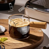 GIANXI Glass Espresso Extraction Measuring Cup Coffee Milk Cup Tool Wooden Handle Glass Milk Jar Single/double Mouth Milk Cup