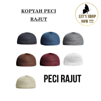 KOPYAH PECI RAJUT DEWASA ELASTIS Muslim Kopiah Songkok Motif Hitam Katun Putih Haji Umroh Santri
