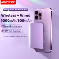 10000mAh Alloy Magnetic Wireless Power Bank 5000mAh USB C PD20W Fast Charging Spare Battery Powerbank for iPhone 15 14 Samsung