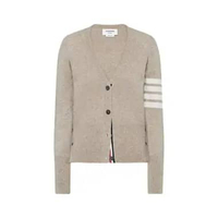 Thom Browne Jersey Stitch Shetland Wool 4-Bar Cardigan Beige 40 Brown