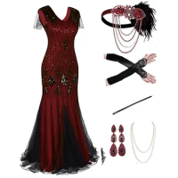 Women's Flapper Dress The Great Gatsby Roaring 20s 1920s with Accessories Set Jewelry Outfit Cocktail Dress Vintage Dress