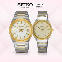 Seiko Jam Tangan Couple Series SUR558P1 & SUR550P1 Quartz White Champagne Dial Stainless Strap