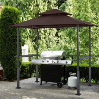 BBQ Gazebo Shelter with LED Light, 8'x 5' Grill Gazebo Canopy Patio Canopy Tent for Barbecue and Picnic