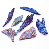 水晶石頭擺件晶簇狀電鍍彩色漂亮裝飾造景原礦物標本黑碧璽角閃