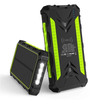 Solar Power Bank Qi Wireless Charging Poverbank with Light Portable Charger for iPhone 15 Samsung S20 Xiaomi Powerbank 36000mAh