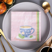 20Pcs/Pack Tea Cup Printed Disposable Home Restaurant Bakery Tissue Napkin Papers Wedding Party Decoration