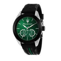 【MASERATI 瑪莎拉蒂 官方直營】Traguardo 長征終站系列三眼手錶 黑色x綠色橡膠錶帶 45MM R8871612043