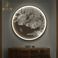 新中式禪意裝飾畫入戶圓形玄關掛畫led燈畫軟裝樣品房客廳風景畫