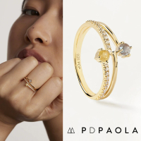 【PD PAOLA】西班牙時尚潮牌 雙層拉長石戒指 灰色X冰黃X白色 PATIO GOLD(925純銀鑲18K金)