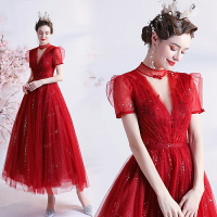 紅色新娘結婚敬酒服 大合唱服演出服合唱團紅歌比賽服裝禮服17191