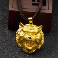Pure 24K Yellow Gold Pendant 999 Gold Tiger Head Necklace Pendant