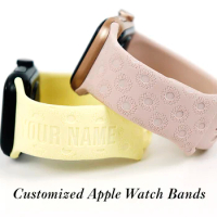 Floral Engraved Band For Apple Watch Band Women Soft Silicone Cute Embossed Flowers Bands For IWatch Series Christmas Gift POD