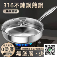 【316不銹鋼煎鍋 宅配免運】平底鍋 炒菜鍋 煎牛排鍋 湯鍋 無塗層無油煙不粘鍋 小炒鍋 家用電磁爐燃氣灶專用