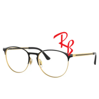 【RayBan 雷朋】輕量設計 金屬圓框光學眼鏡 舒適可調鼻墊 RB6375 2890 55mm 黑金配色 公司貨