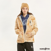 Hang Ten-女裝-恆溫多功能-石墨烯雪爾帕外刷毛抗靜電保暖可拆袖兩穿連帽外套-米白
