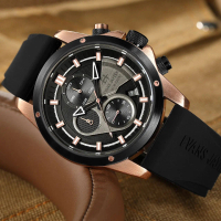 Jam tangan Evans Jayden Jam Tangan Pria 9589 Rubber Kaca Sapphire Chronograph Water Resistant 10 ATM