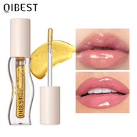 QIBEST Shiny Liquid Lip Oil Gloss Moisturizing Long Lasting Volume Day Night Lip Plumper Natural Honey Serum Makeup Lip Balm