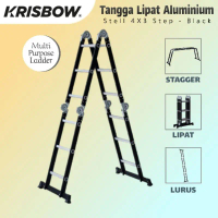 NEW PRODUK KRISBOW Tangga Lipat 3 Meter Aluminium Steel 4x3 Step Hitam | Tangga Lipat 3 Mtr Krisbow