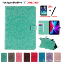 Case For iPad Pro 11 2020 Cover For iPad Pro 11 2018 Funda Tablet Sun Embossed PU leather Flip Stand Skin Shell Capa Coque +Gift