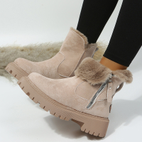 FEN Foreign Trade Autumn and Winter New Snow Cotton Boots Warm Fur Mouth Dr. Martens Boots Female Fleece-lined Thickened Side Zipper Cotton Boots in Stock Hair