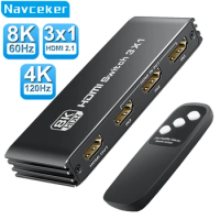 Navceker HDMI 2.1 Switcher 8K 60Hz 4K120Hz HDMI-compatible Switch 3 in 1 Out with Remote Control Converter For Xbox PS5 Monitors
